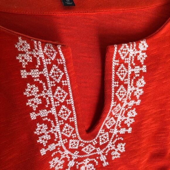 Talbots orange dress with white embroidery. Medium - Picture 2 of 2